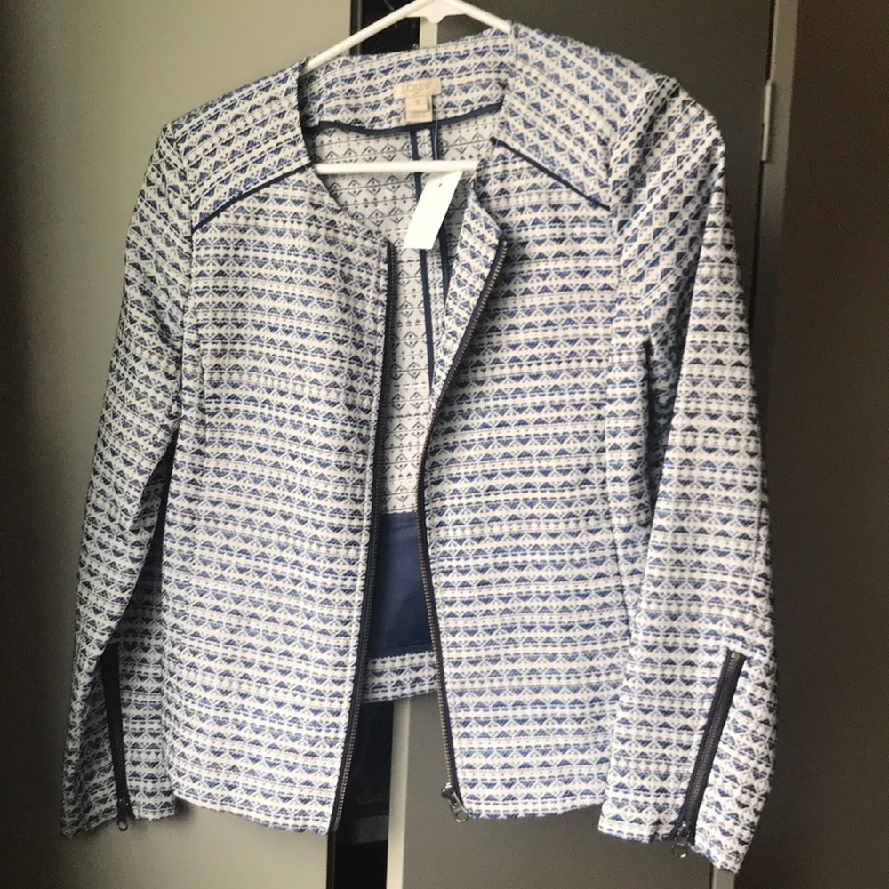 J Crew Jacquard full zip jacket blue/white